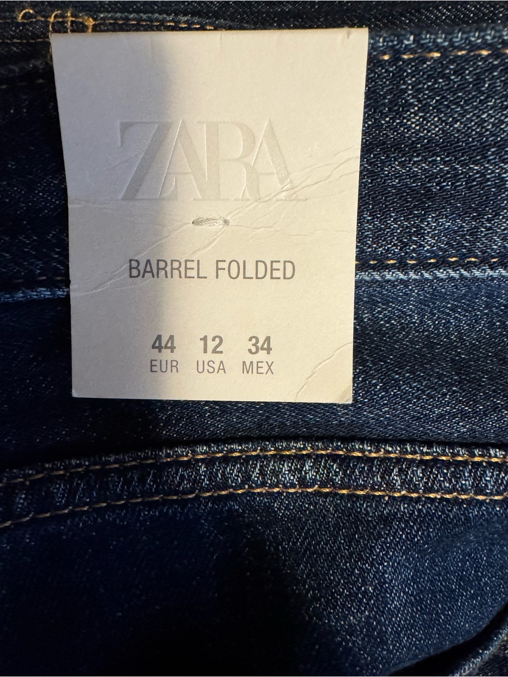 NWT Zara Mid-rise Barrel Folded Dark Indigo Jeans size US 12 (31) - Picture 8 of 8